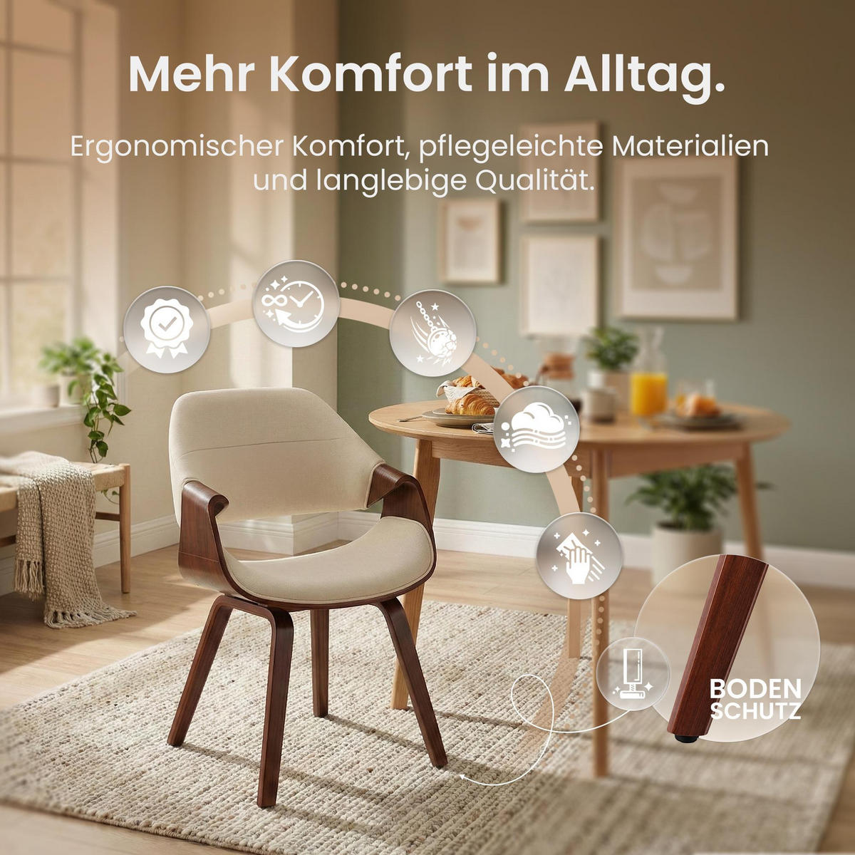 ESSZIMMERSTUHL Stoff Walnuss/Creme - Walnussfarben/Creme, Holz/Textil (62/87/60cm) - CLP
