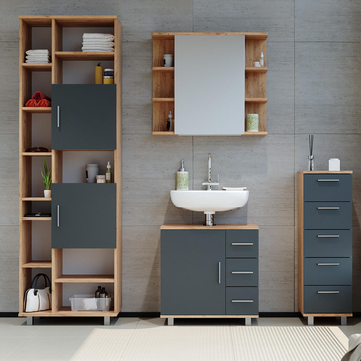 WASCHBECKENUNTERSCHRANK Ilias Goldkraft Eiche 60 x 60 cm - Eiche Wotan, Holzwerkstoff (60/60.8/33cm) - Vicco