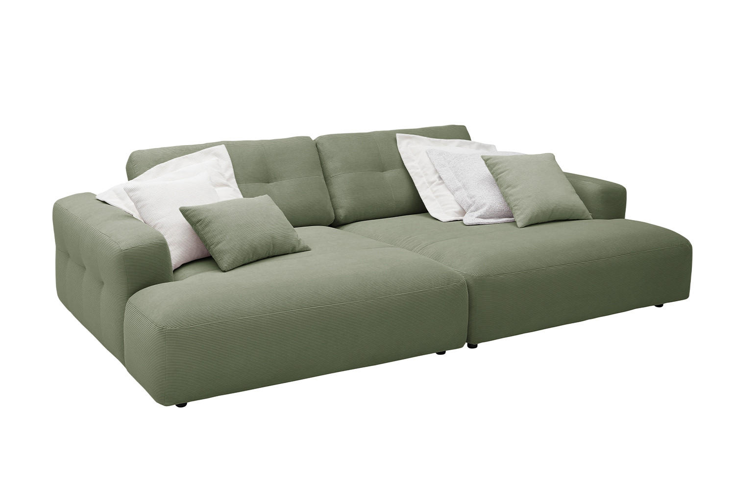 BIG SOFA MIKA Grün Cord - Schwarz/Grün, Kunststoff/Textil (300/86/167cm) - KAWOLA