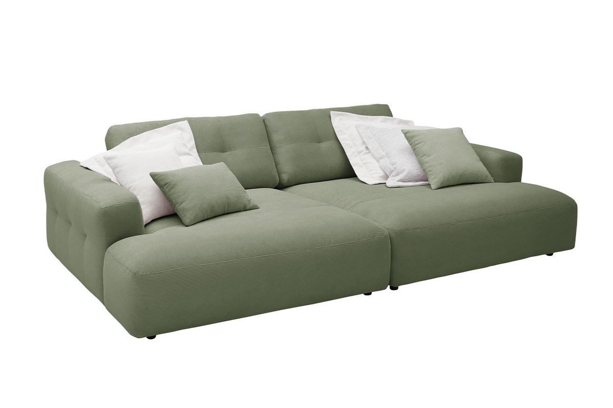BIG SOFA MIKA Grün Cord - Schwarz/Grün, Kunststoff/Textil (300/86/167cm) - KAWOLA