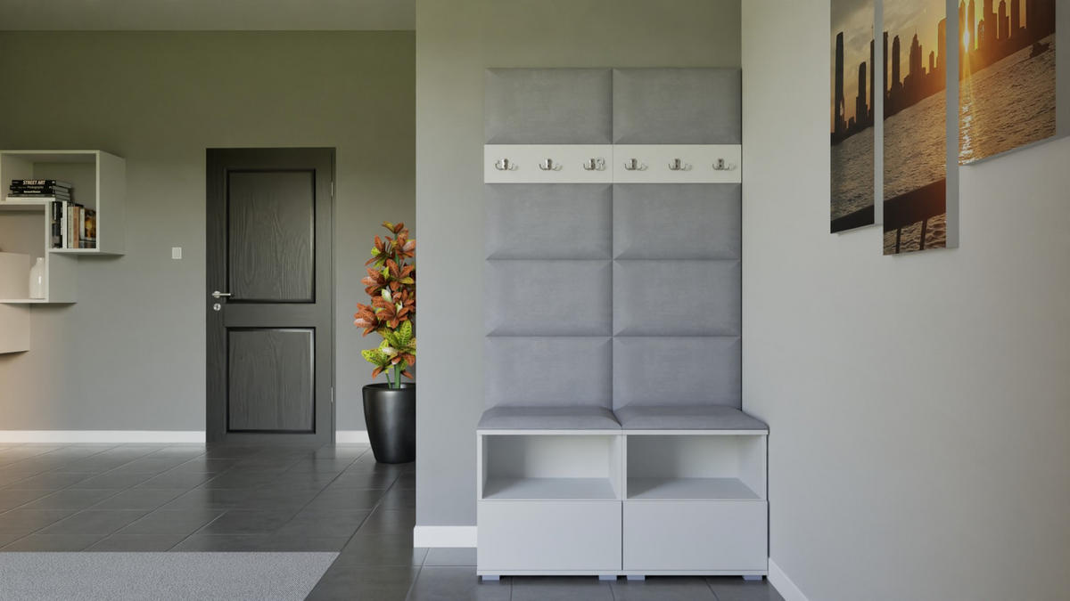 GARDEROBEN-SET Nela III mit gepolsterten Paneelen 100/187/40 - Silberfarben/Weiß, Holzwerkstoff/Kunststoff (100/187/40cm)