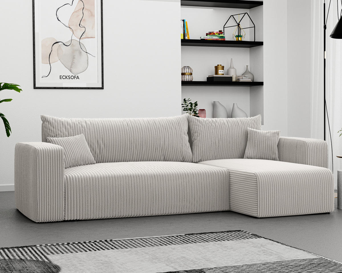 ECKSOFA Beige Cord-Stoff mit Bettkasten - Beige, Textil (248/145cm) - Idohome