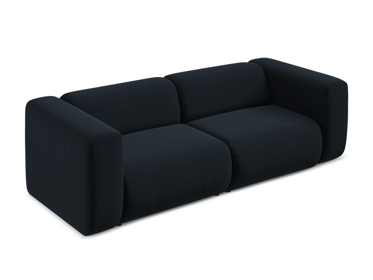 3-SITZER SOFA Samt Stoff Blau - Blau/Schwarz, Kunststoff/Textil (228/70/89cm) - Makamii