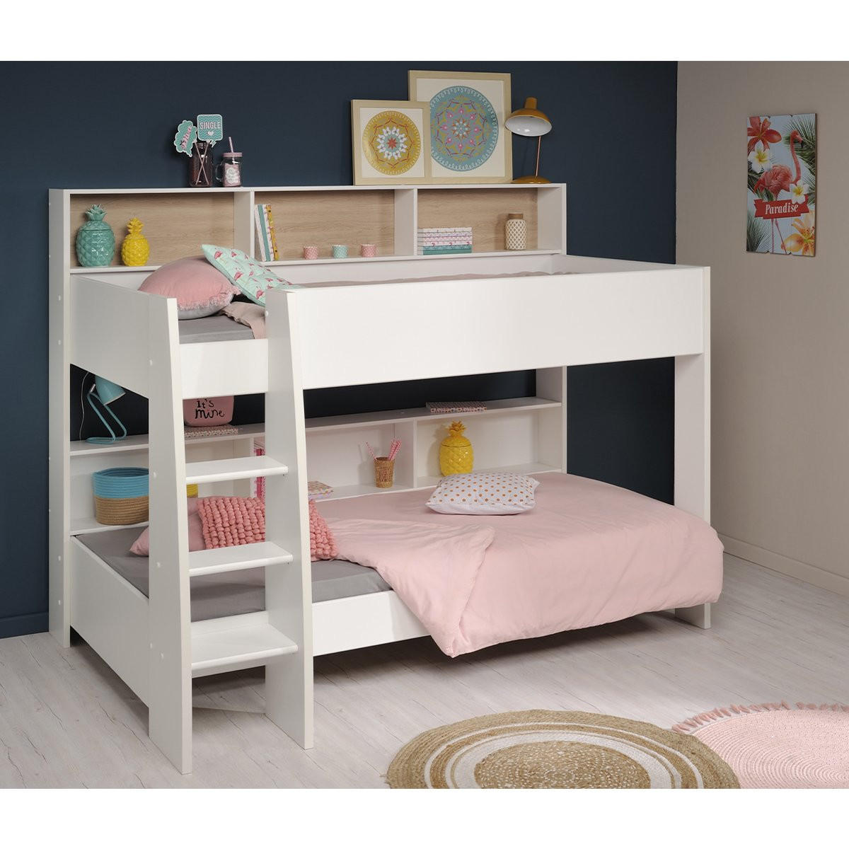 HOCHBETT mit Nischen - 90x200 cm - Leo - Weiß, Holzwerkstoff (90/200cm) - Calicosy