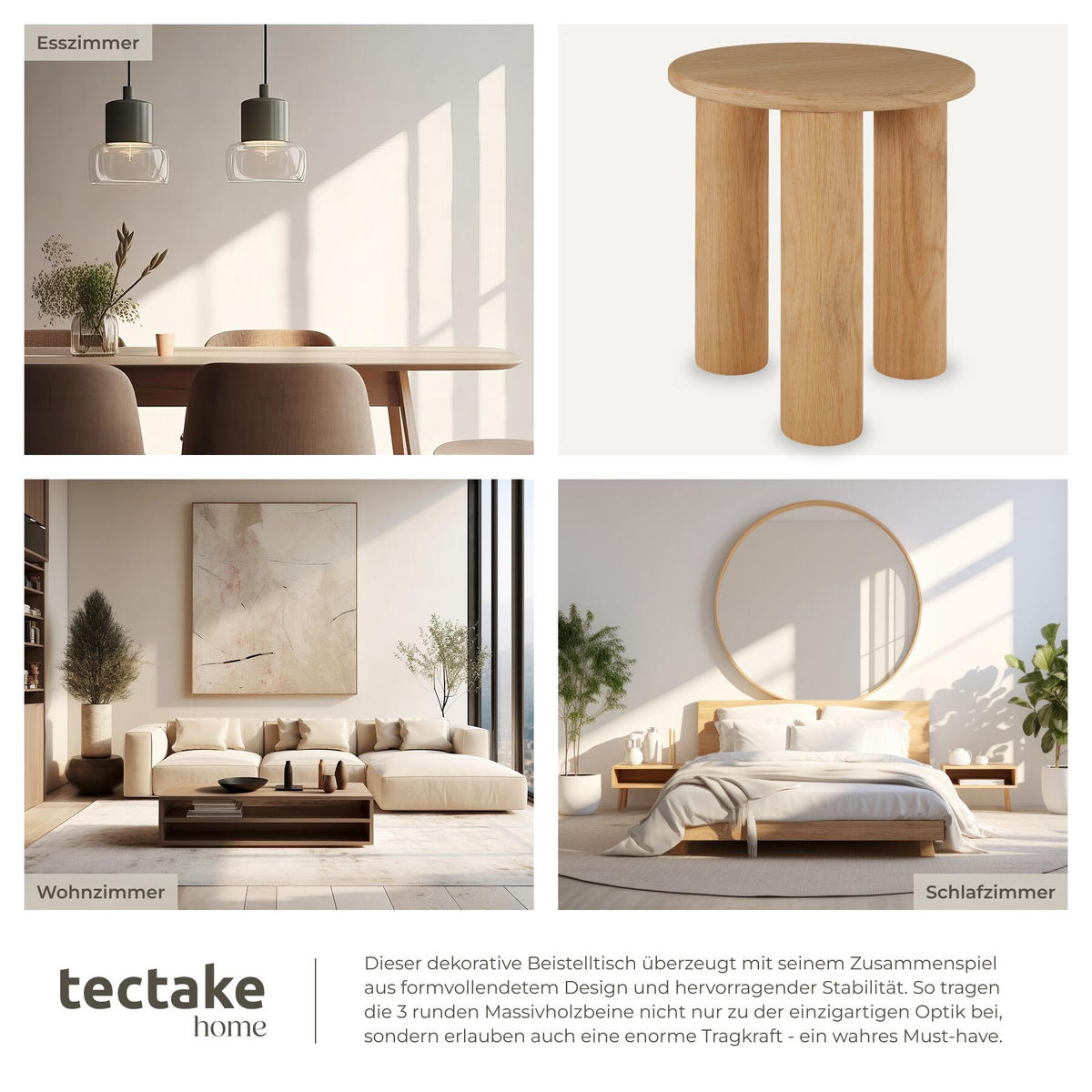 BEISTELLTISCH Sisi,bodenschonende Filzgleiter,Eiche hell - Eichefarben, Holz (40/40/45.5cm) - tectake