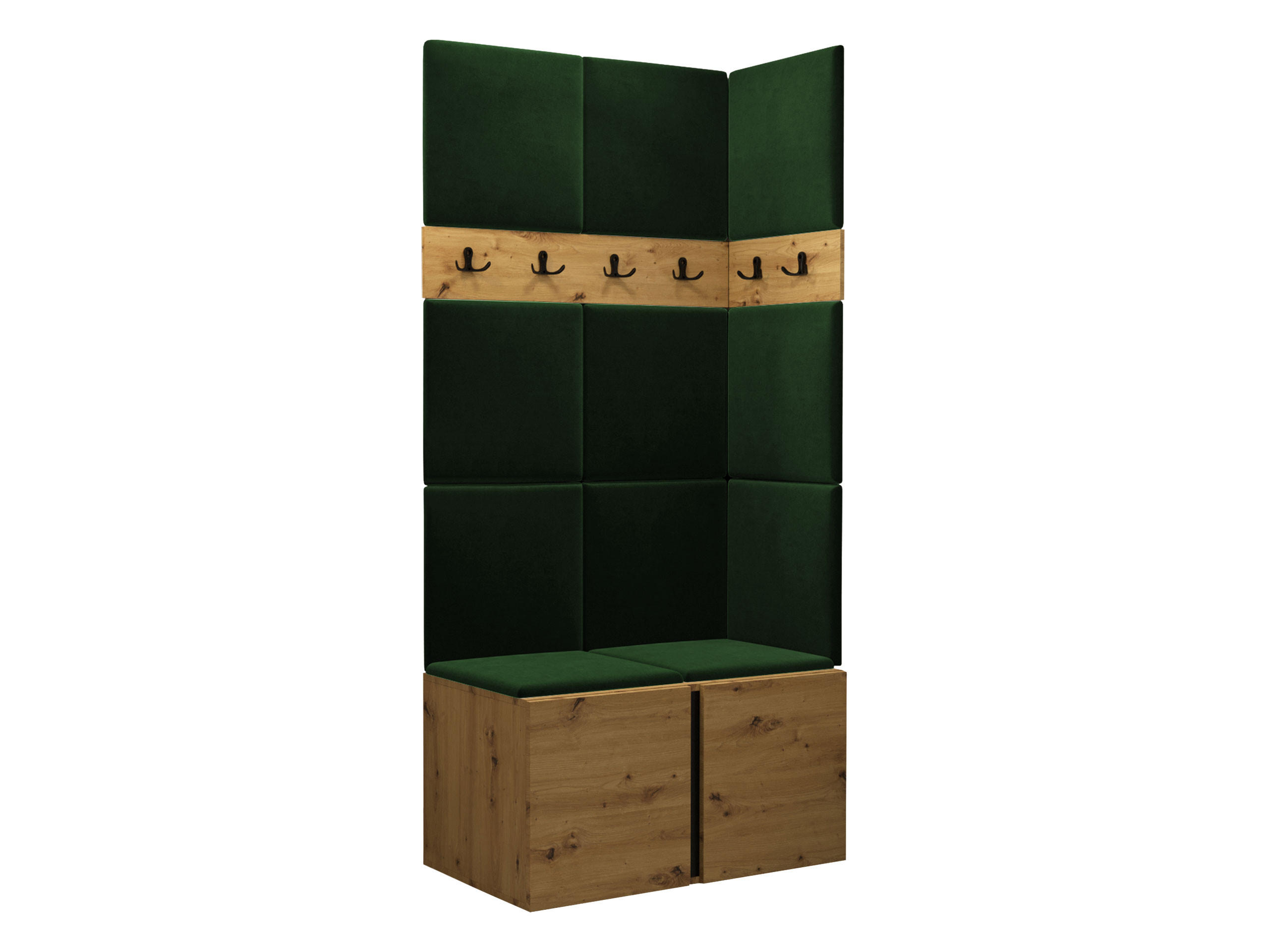 MOBILIER PENTRU HOL Orion I - verde/stejar Artisan, material plastic/compozit lemnos (84/186/46cm) - MIRJAN24