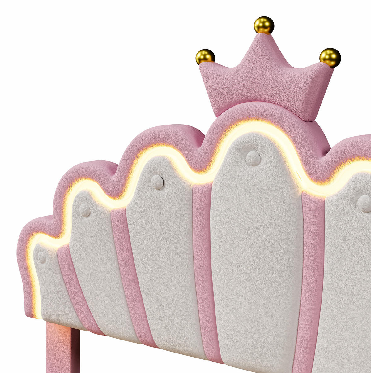 POLSTERBETT Kronenform 140/200 cm, Rosa mit 2 Schubladen und LED-Lichtleisten - Rosa, Kunststoff (140/200cm) - MIVRAY