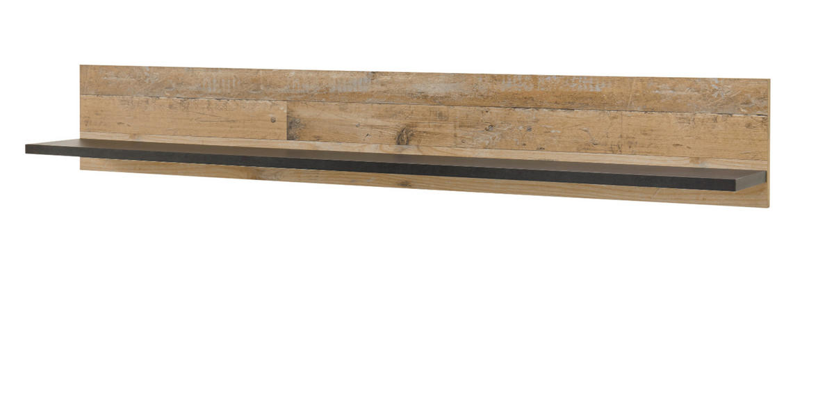 WANDBOARD Used Wood hell, anthrazit, Wandregal 160 cm - Anthrazit/Naturfarben, Holzwerkstoff/Metall (160/30/22cm) - Furn.Design