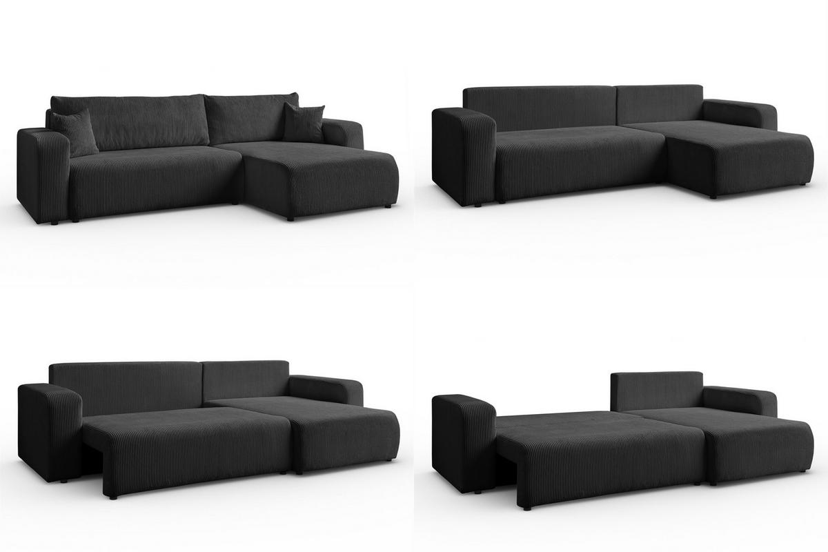 ECKSOFA Sofia in L-Form 277 x 143 cm Schlaffunktion Bettkasten Couch Cord universale Seite, graphit - Grau, Kunststoff (143/83/277cm) - Margaret Hadas24