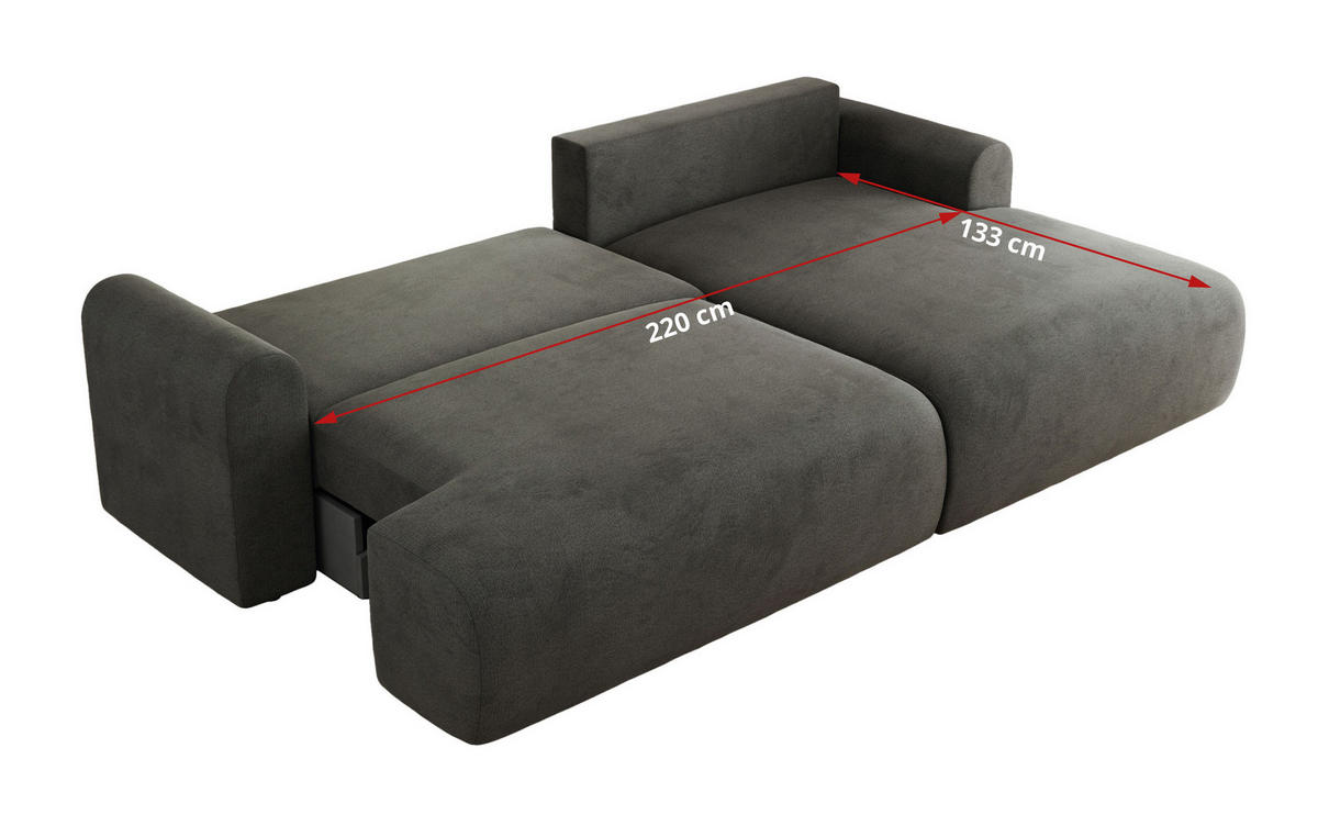 ECKSCHLAFSOFA TONO L Dunkelgrau Velvet - rechts - Dunkelgrau/Schwarz, Kunststoff/Textil (150/260cm) - MKS
