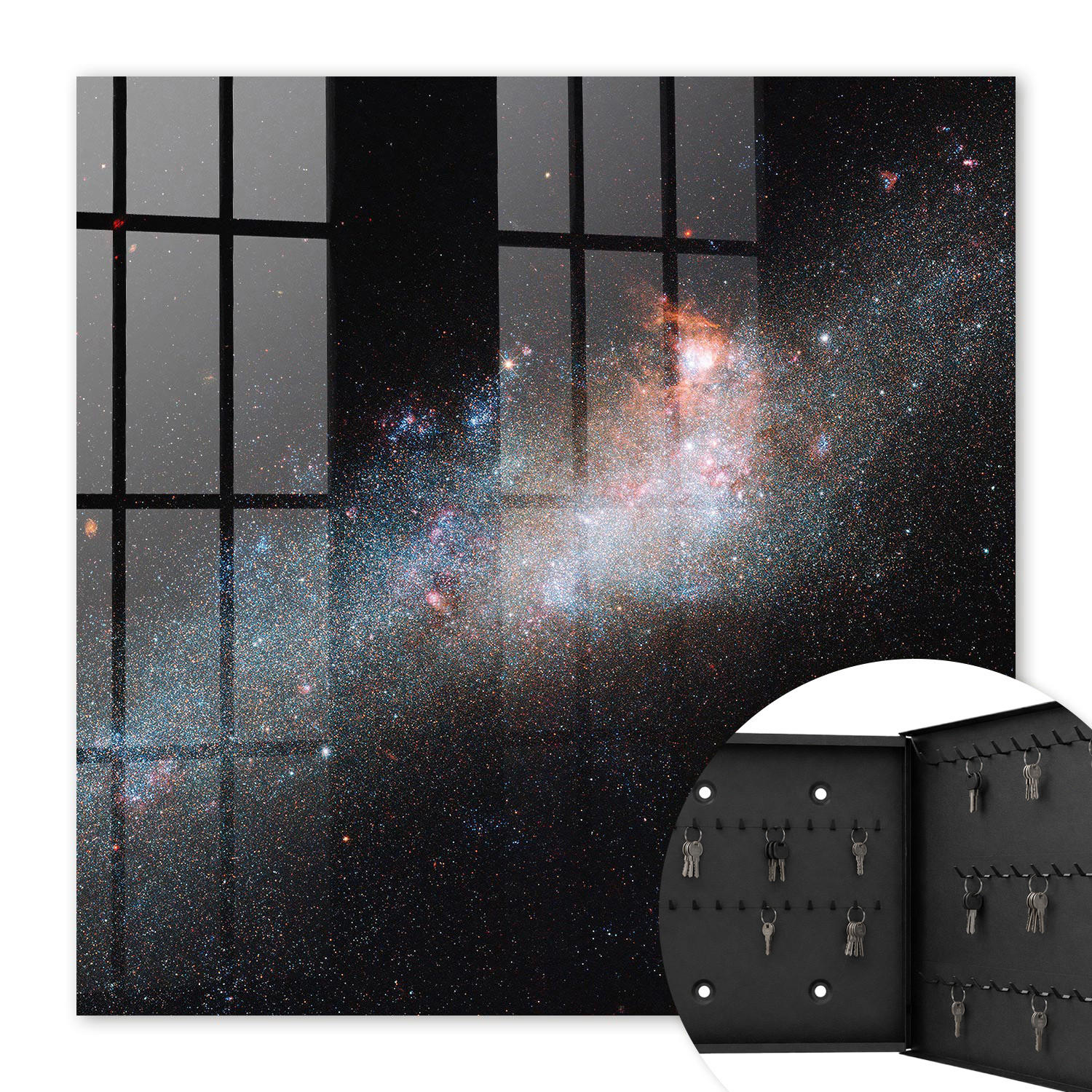 SCHLÜSSELBOX Schwarz 30x30 cm- Türöffnung nach rechts - Galaktische Mysterien - Schwarz, Metall (30/30/5cm) - TULUP