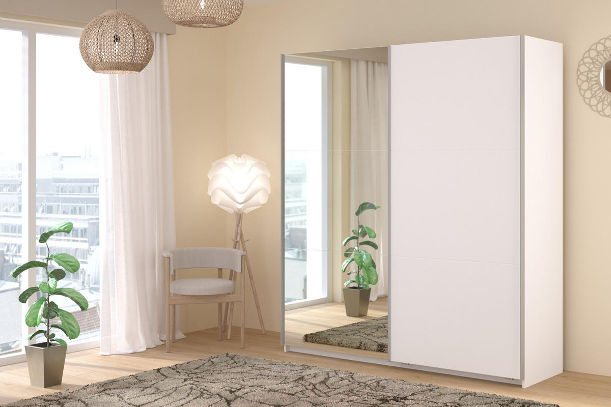 KLEIDERSCHRANK Swing 14 in Weiß von Parisot – Schwebetürenschrank 2 türig mit Schubkasteneinsatz - Weiß, Holzwerkstoff (80/200/120cm)