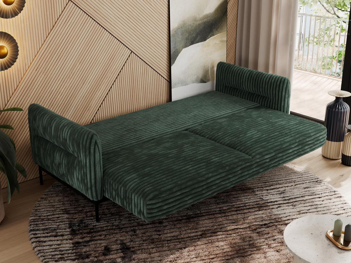 SOFA SALENTO Grün Cord - Schwarz/Grün, Textil/Metall (221/82/101cm) - MKS