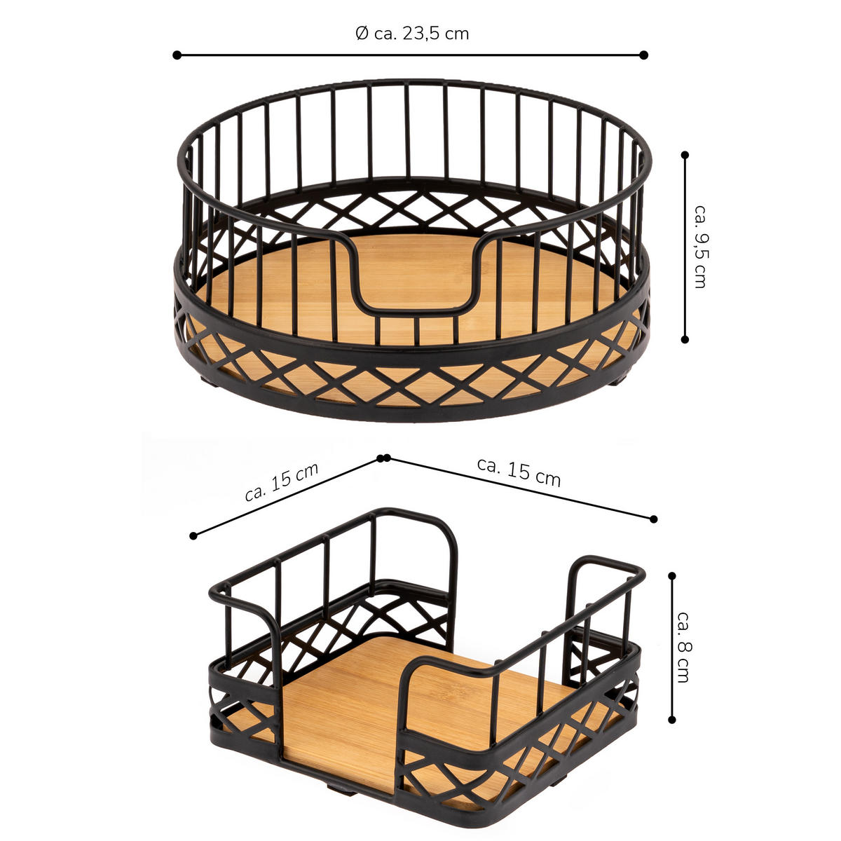 OBSTKORB mit Serviettenhalter, Bambus, Metall, schwarz - Schwarz, Metall (9.5cm) - bremermann