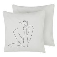 DEKOKISSEN 2er-Set Weiß 45/45 cm Meadowfoam - Weiß, Naturmaterialien/Textil (45/45cm) - Beliani