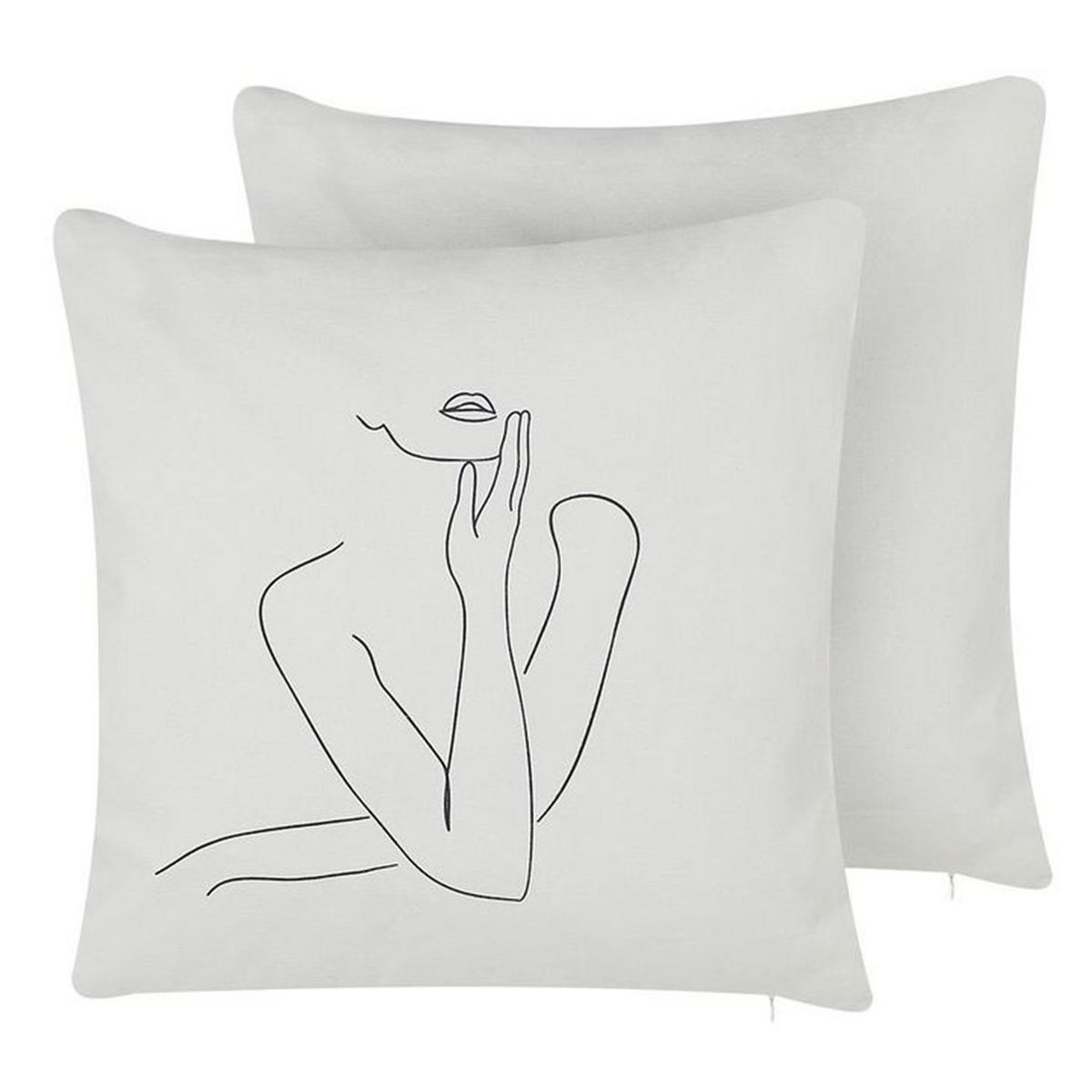 DEKOKISSEN 2er-Set Weiß 45/45 cm Meadowfoam - Weiß, Naturmaterialien/Textil (45/45cm) - Beliani