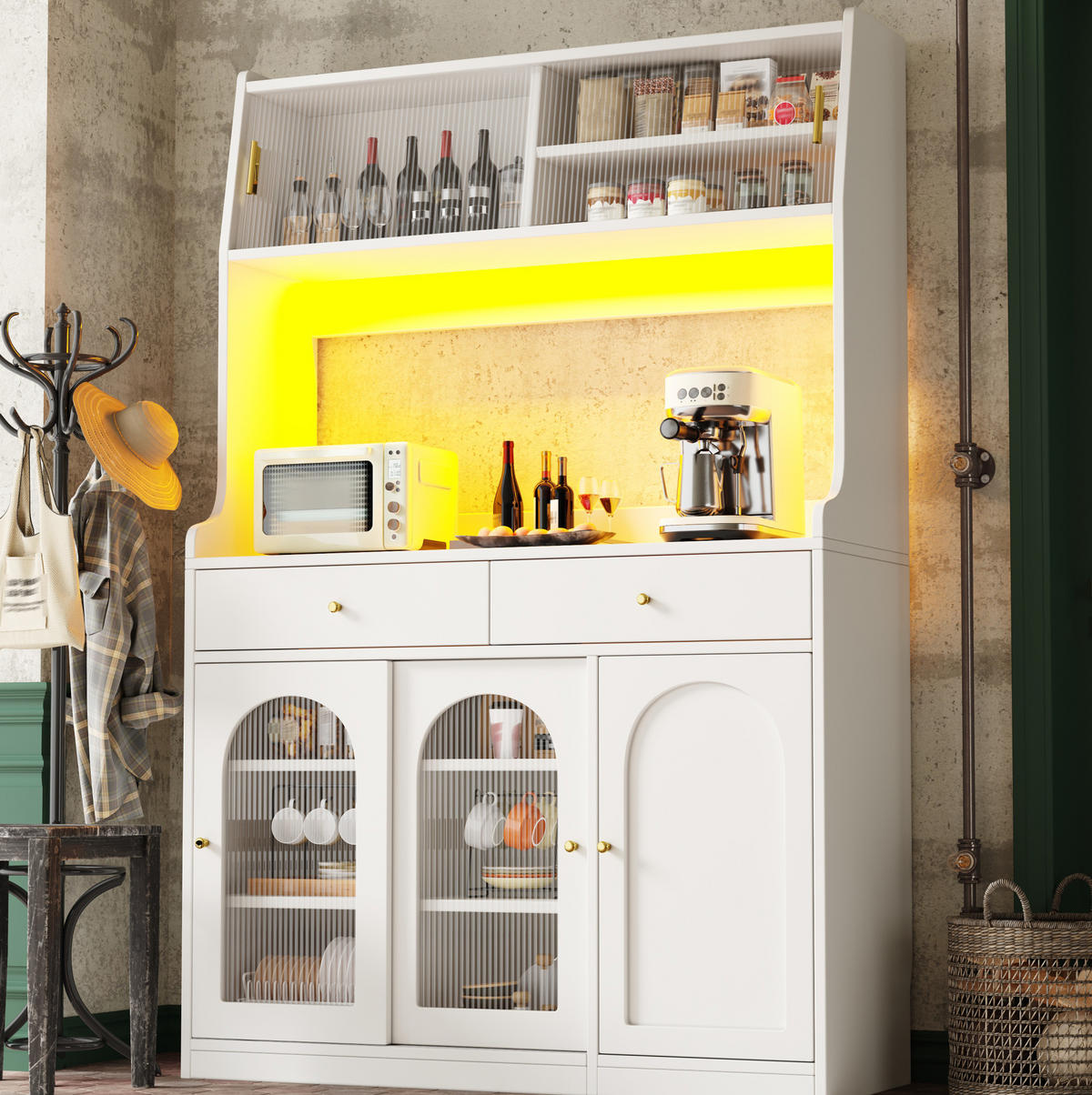 HOCHSCHRANK mit LED und 2 Schubladen 120 x 40 x 180 cm Weiß - Weiß, Holzwerkstoff (40/180/120cm) - Meubliv