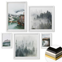 WANDBILDER 5er-Set - 50x50 cm & 20x30 cm & 40x60 cm Weißer Rahmen - Holzhausboot an Bergstränden - Weiß, Kunststoff (40/60cm) - ArtPrintCave