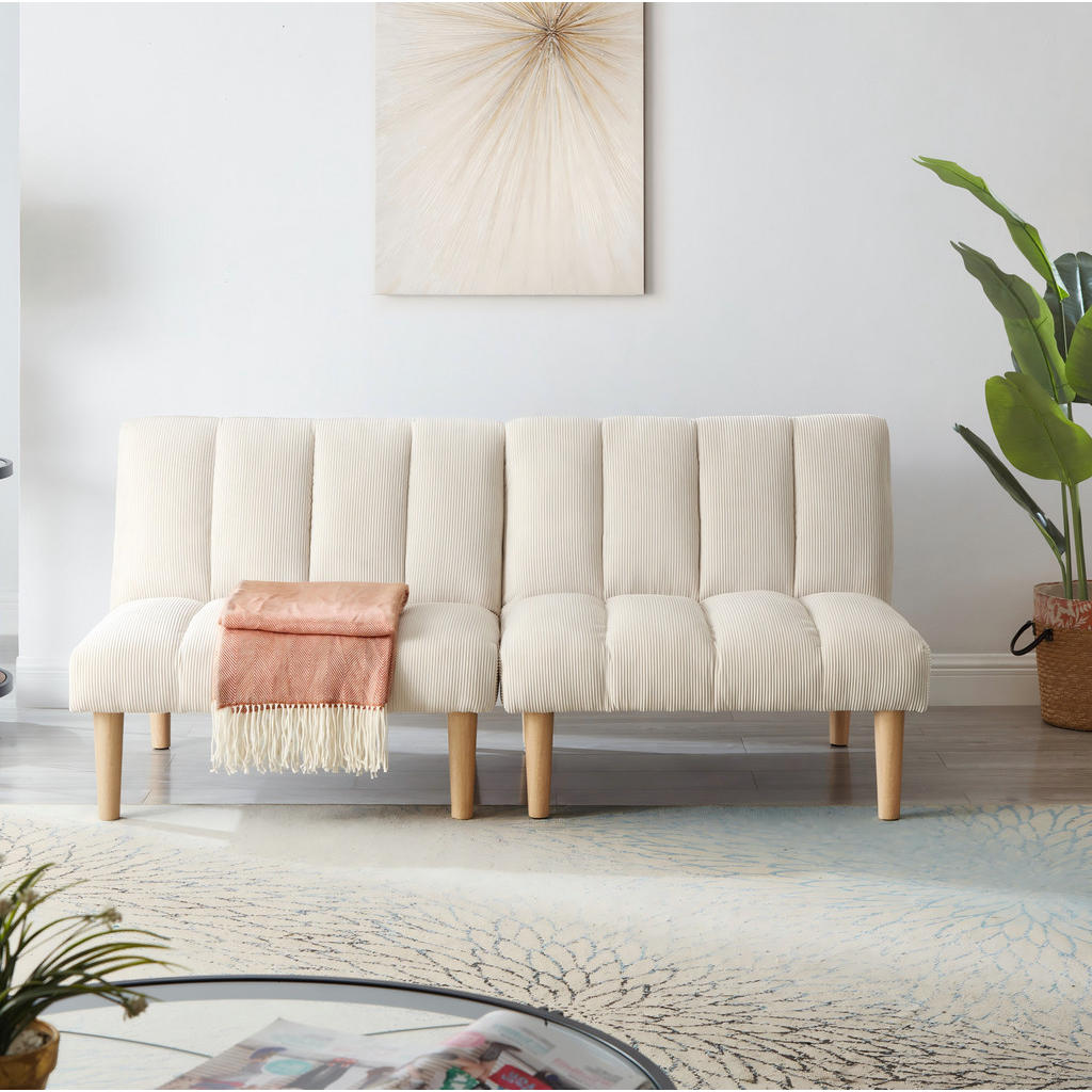Modfu ROZKLÁDACÍ pohovka z manšestru 167x82x72 cm béžová s 3polohovým opěradlem a funkcí lůžka