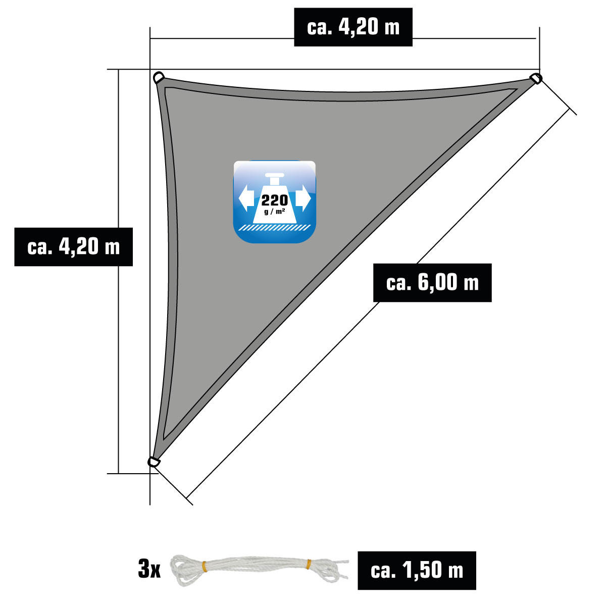 SONNENSEGEL Luftdurchlässig 600/420 cm Grau - Grau, Kunststoff (420/600cm) - Amanka