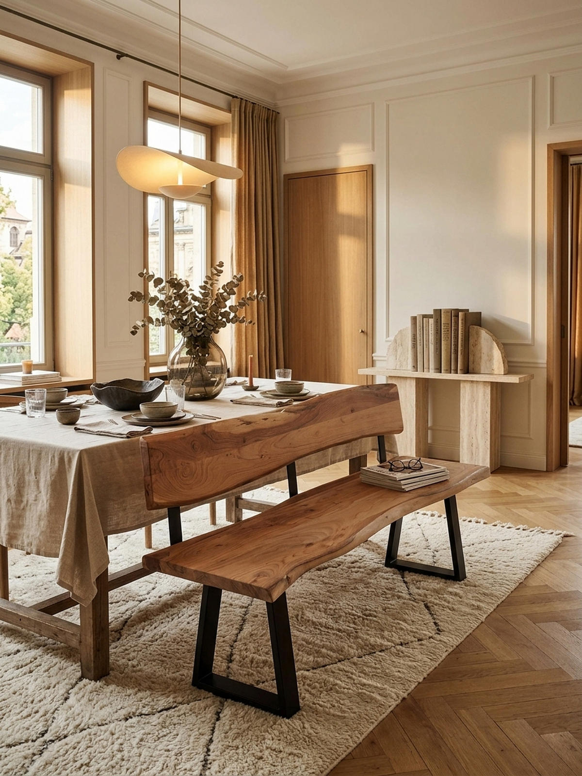 ESSZIMMERBANK Landhausstil Baumkante Akazienholz, Beige 160x60x84 cm - Beige/Schwarz, Holz/Metall (160/84/60cm) - KADIMA DESIGN