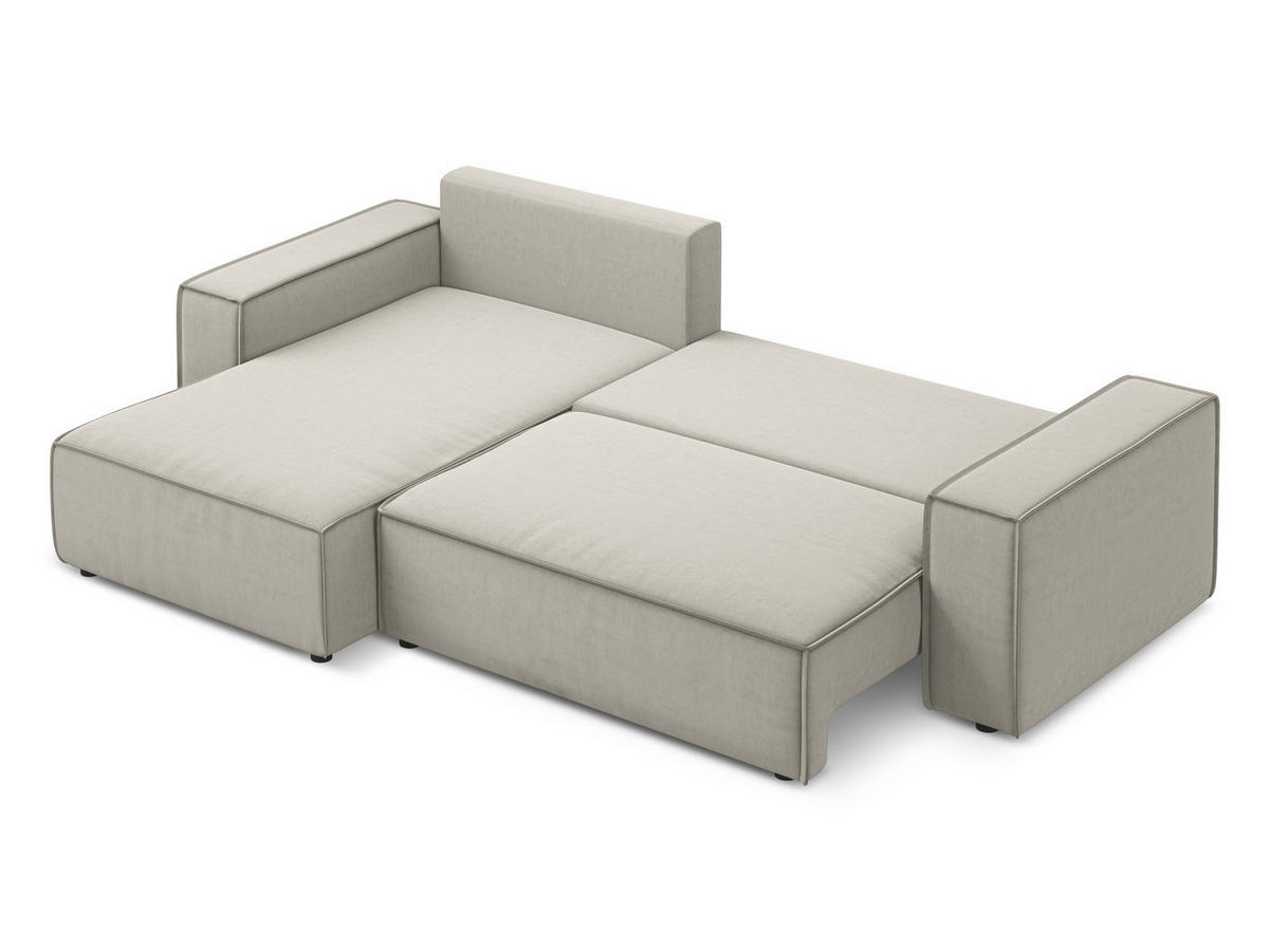 ECKSOFA mit Schlaffunktion Samt Stoff Creme - Perlmutt/Creme, Kunststoff/Textil (185/290cm) - Makamii