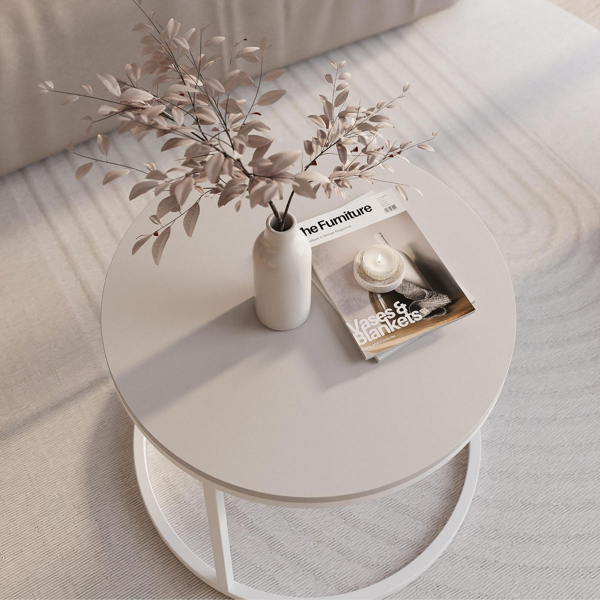 COUCHTISCH 60 cm rund Kaschmir, Weiß Gestell - Kaschmir, Holzwerkstoff (60/60/42cm) - Idohome