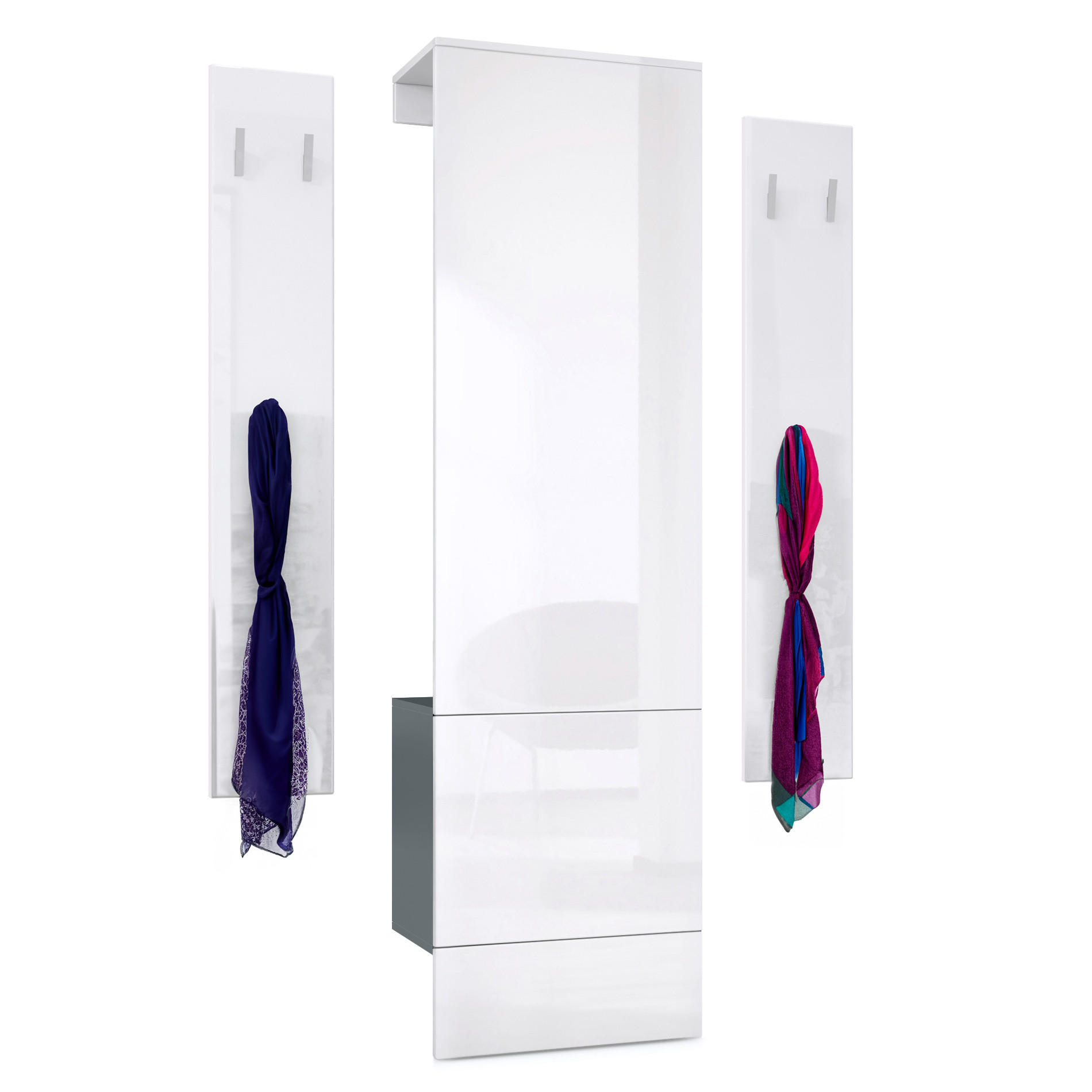 GARDEROBE Hollywood Weiß Hochglanz - Weiß Hochglanz, Holzwerkstoff (123/193/35cm) - Vladon