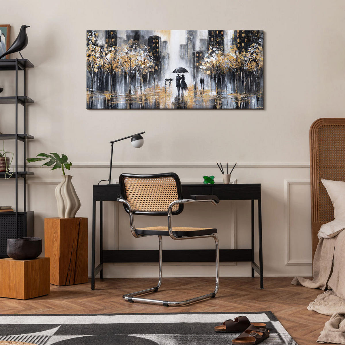 GEMÄLDE Goldener Abend auf Keilrahmen 115x50 cm - Schwarz, Holz (115/50cm) - YS-art gallery