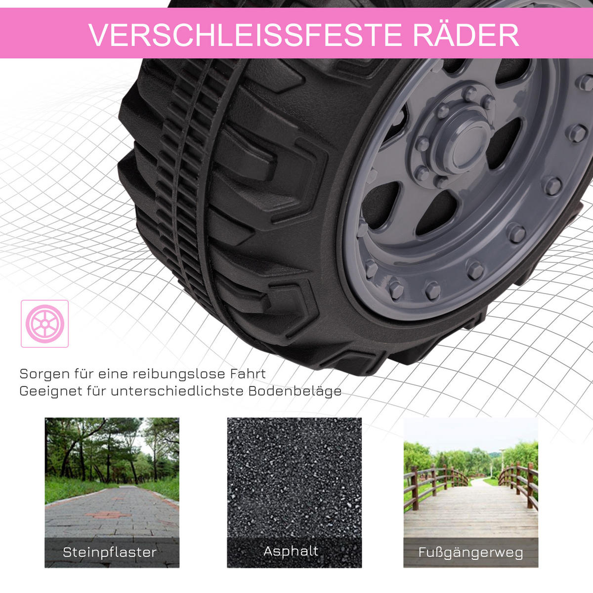 MINI ELEKTRO-QUAD KINDER, Schwarz/Grün/Rosa/Rot, Metall+ PP-Kunststoff - Rosa, Metall (70/42/45cm) - HOMCOM