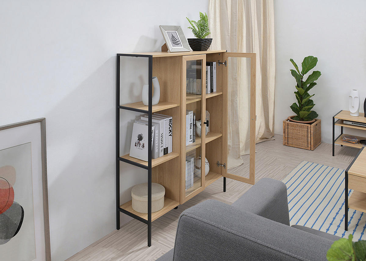 HIGHBOARD - Eichefarben/Schwarz, Holzwerkstoff/Metall (89/130/30cm) - home24