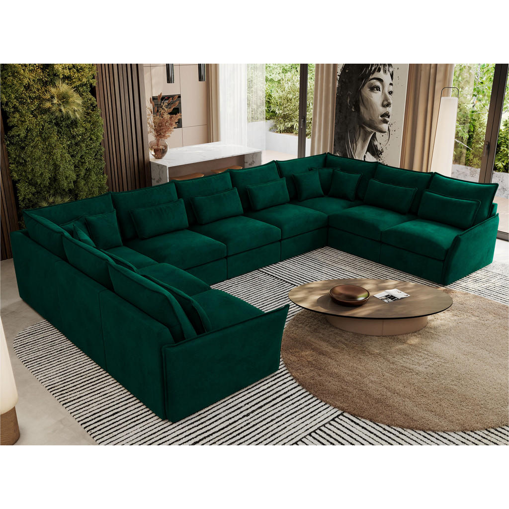 Thumbnail - MKS Wohnlandschaft, Dunkelgrün, Textil, 7-Sitzer, U-Form, 442x93x270 cm, Oeko-Tex®, Wohnzimmer, Sofas & Couches, Wohnlan...