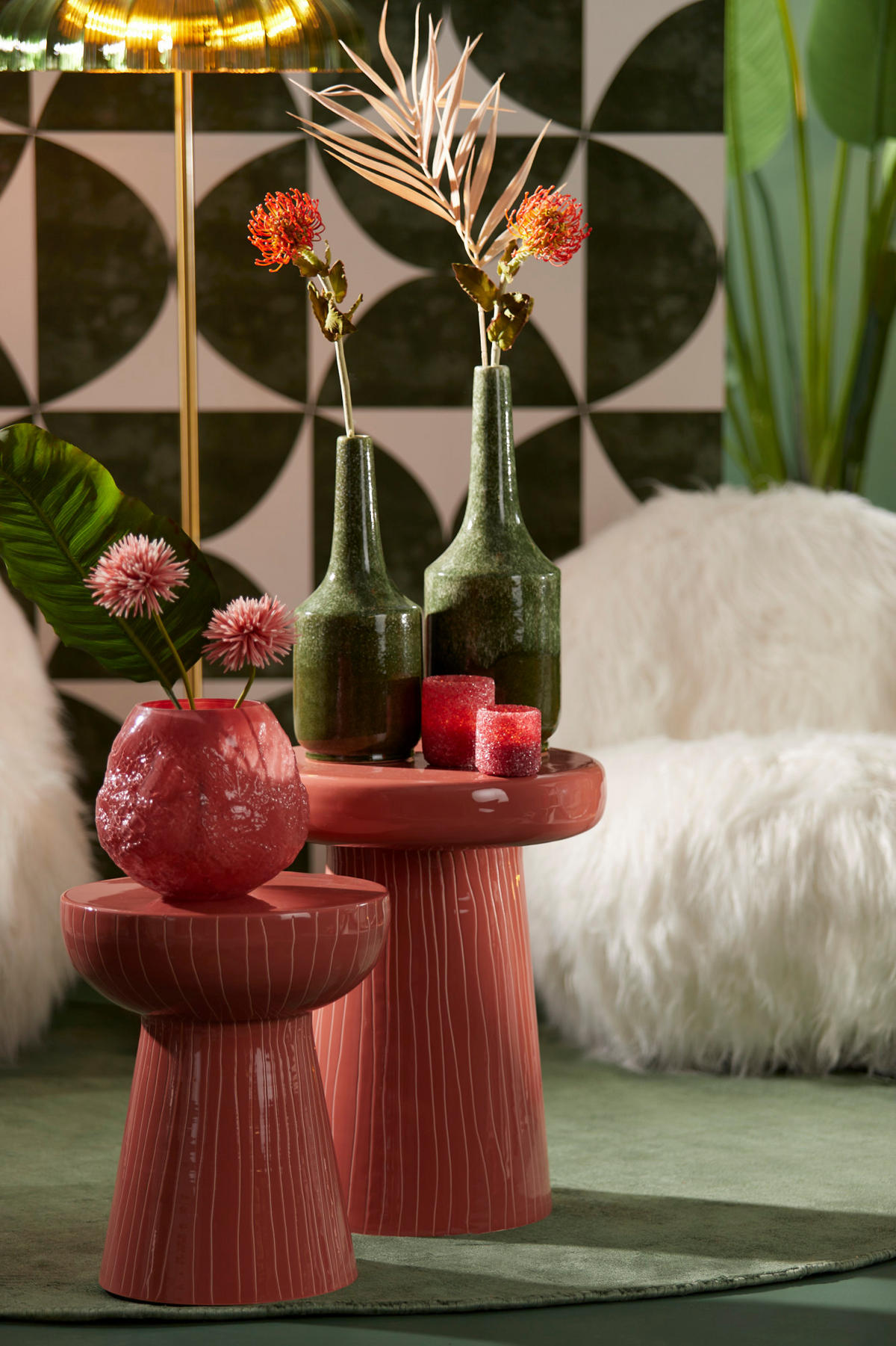 BEISTELLTISCH Nunoa Rot Ø41/51 cm - Rot, Metall (41/41/51cm) - Light & Living