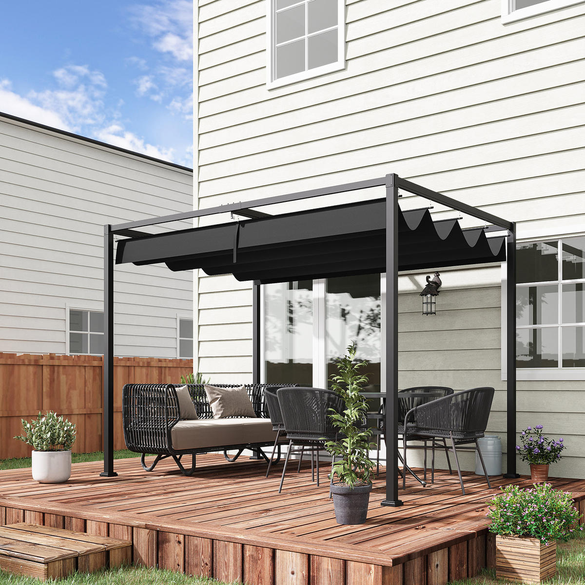 PERGOLA ca. 3 x 2 m als freistehender Gartenpavillon mit verstellbarem Dach, UV-geschützter Sonnenschutz für Terrasse und Garten, Schwarz/Grau - Schwarz, Metall (298/221/213cm)