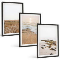 BILDER SET 3er Set - 40x60 cm Schwarzer Rahmen - Strandwellen, Steine, Sommer - Schwarz, Kunststoff (40/60cm) - TULUP