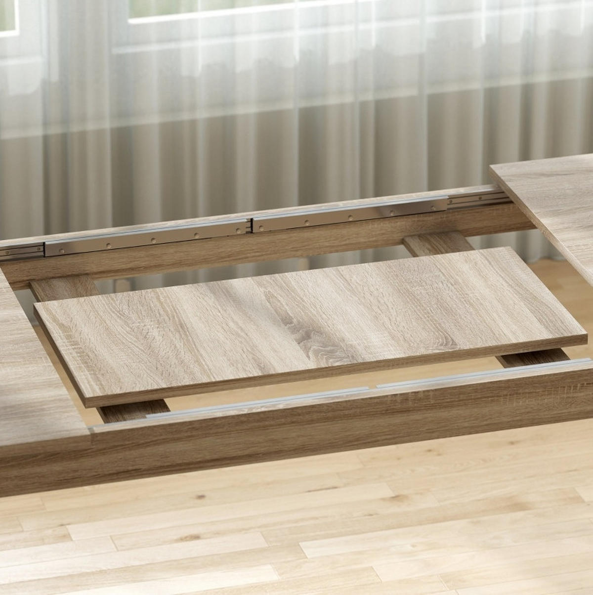ESSTISCH aus Holz 180-260x90x76,6 cm Eiche ausziehbar mit Schmetterlingsmechanismus und integrierten Erweiterungsplatten - Eichefarben, Holz (260/90/76.6cm) - Modfu