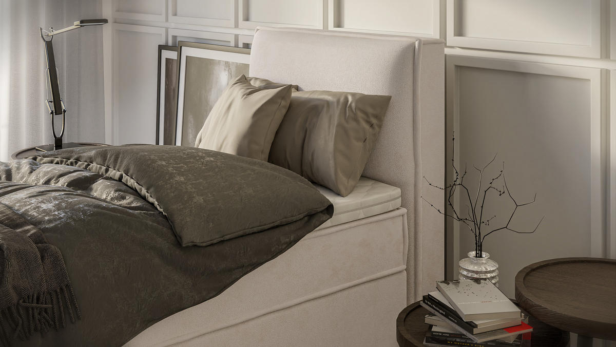 BOXBETT Eclipse 90/200 cm Beige Luxusmicrofaser - Beige/Schwarz, Holz/Kunststoff (90/200cm) - S-Style Möbel