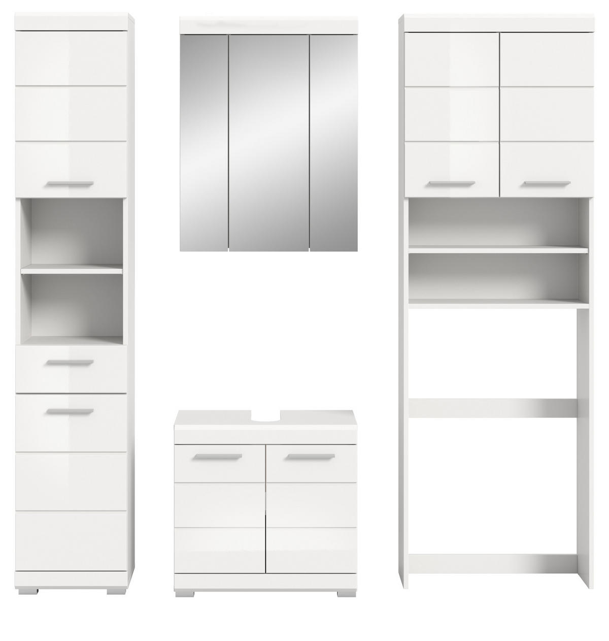 BADMÖBEL-SET weiß Hochglanz 4-teilig 190 cm, Komplettset mit viel Stauraum - Weiß Hochglanz, Glas/Holzwerkstoff (190/191/34cm) - Inn.Furn