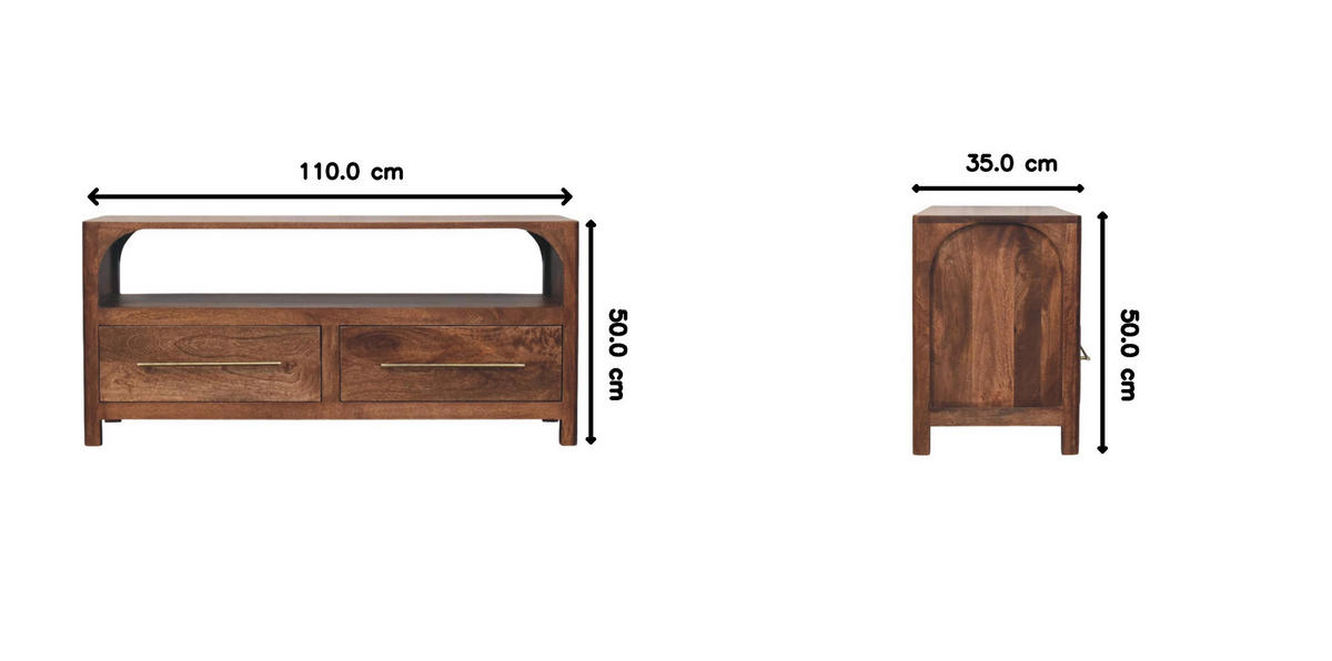 MEDIENKONSOLE mit Roasted-Almond-Finish, 2 Schubladen, 1 offene Ablage, sanftes Braun - Goldfarben/Braun, Holz/Metall (110/50/35cm) - Artisan Furniture