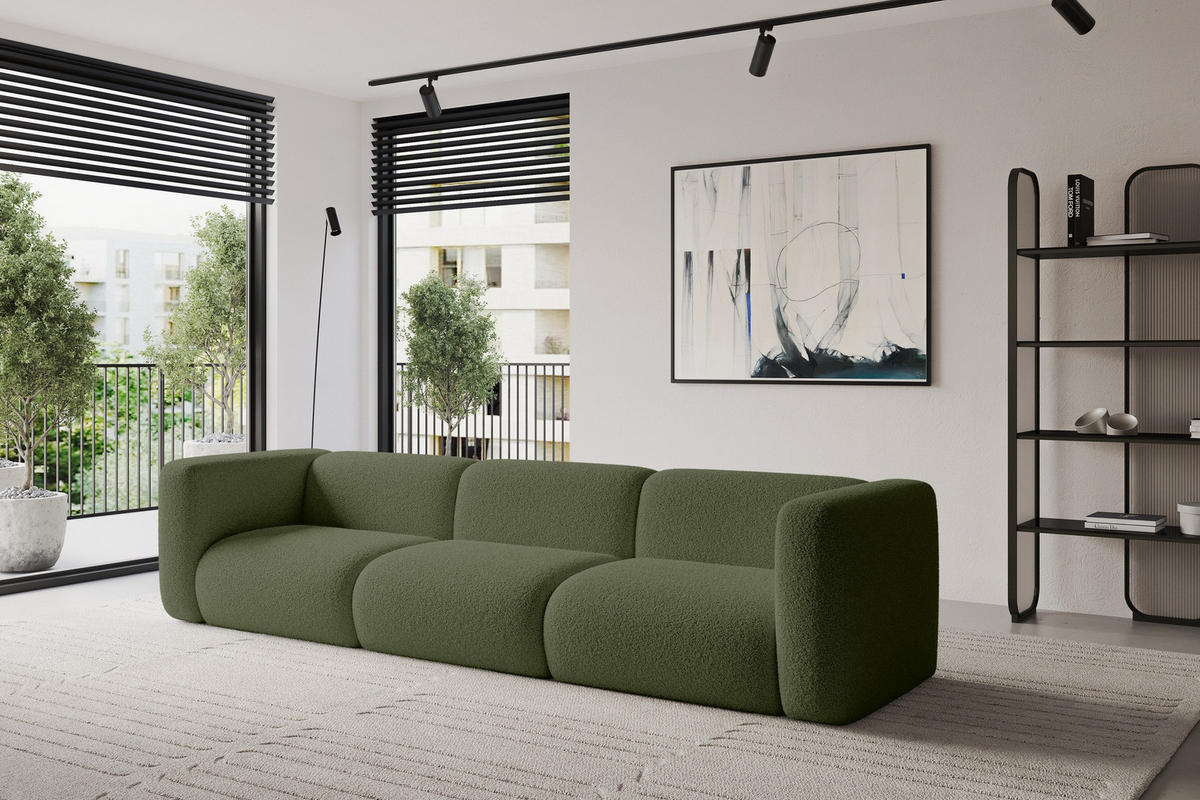 MODULÁRNÍ pohovka MIRA-S2, 3místná, 319 × 89 × 70 cm, zelená, bouclé - černá/zelená barva, kompozitní dřevo/textil (319/70/89cm) - ALTDECOR