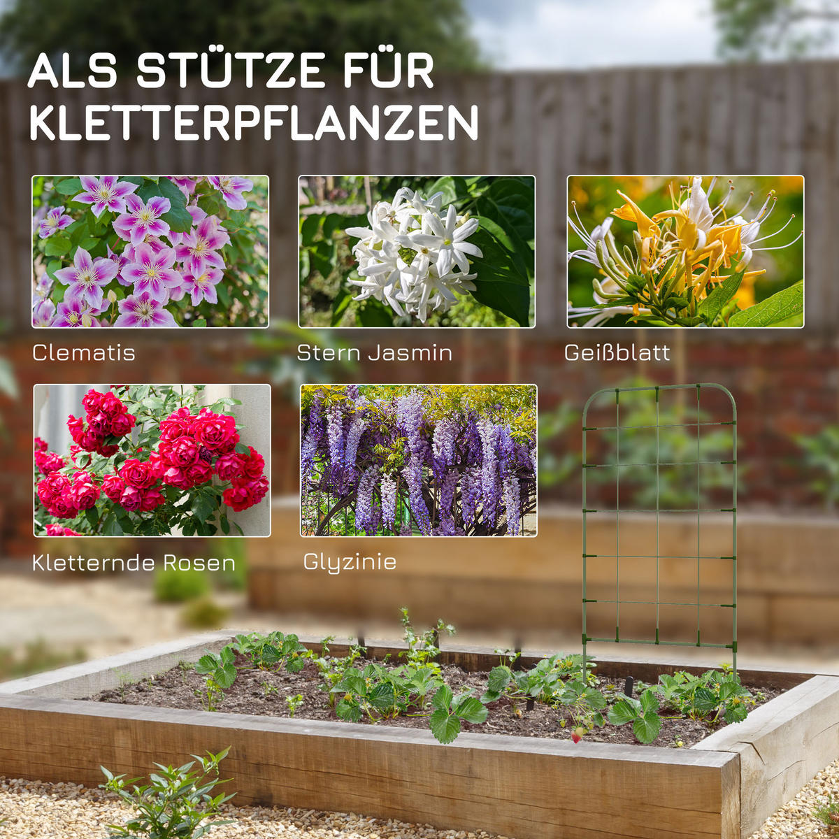 RANKHILFE, Pflanzenhalter, 6er-Set, Gartenspaliere für Kletterpflanzen, Stahl, Grün - Grün, Kunststoff/Metall (0.8/90/40cm) - Outsunny