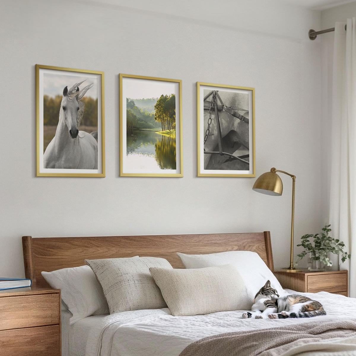 BILDER SET 3er Set - 40x60 cm Goldrahmen - Natur des Flusses White Horses - Goldfarben, Kunststoff (40/60cm) - TULUP