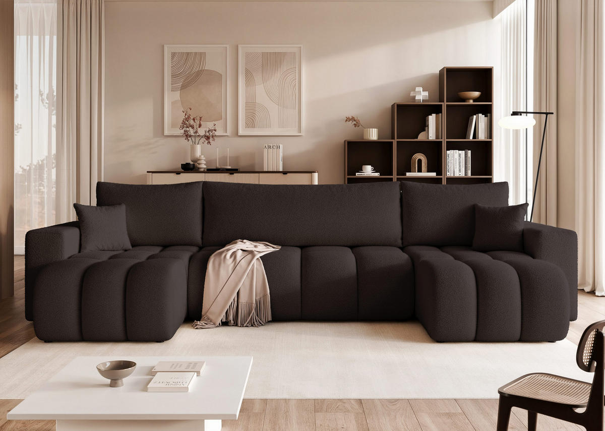 WOHNLANDSCHAFT OFI mit Schlaffunktion und Bettkasten Anthrazit - Anthrazit, Holzwerkstoff/Kunststoff (318/79/145cm) - Idohome