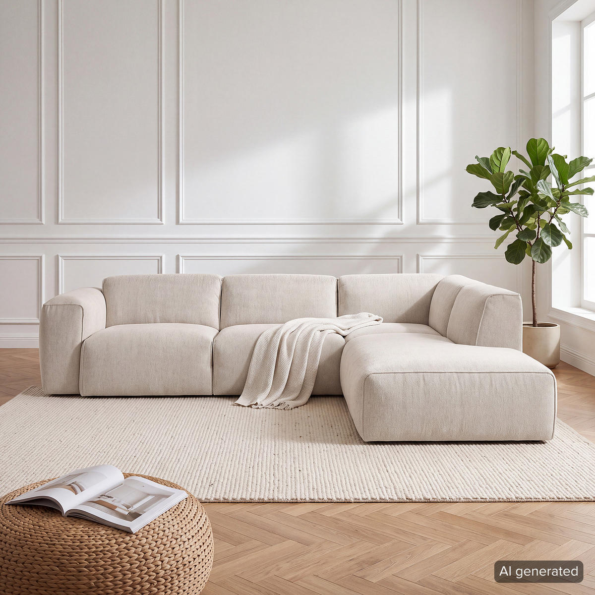 3-SITZER ECKSOFA mit Recamiere - Beige/Schwarz, Kunststoff/Textil (295/231cm) - home24