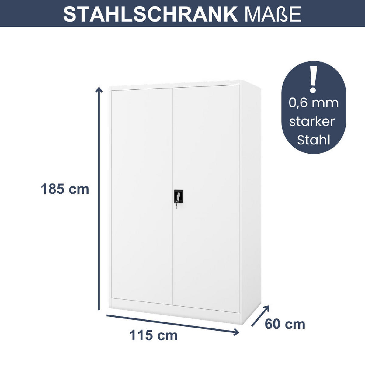 AKTENSCHRANK abschließbar KADO Flügeltüren 185x115x60cm Weiß - Weiß, Metall (115/185/60cm) - DELUKE
