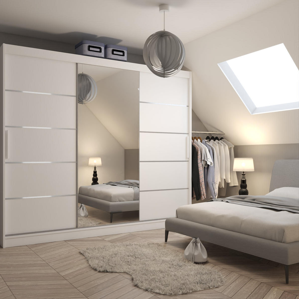 SCHWEBETÜRENSCHRANK Verona MBP, Weiß Matt, 232 cm, mit Spiegel - Weiß, Holz (232/216/60cm) - B BELINI GROUP