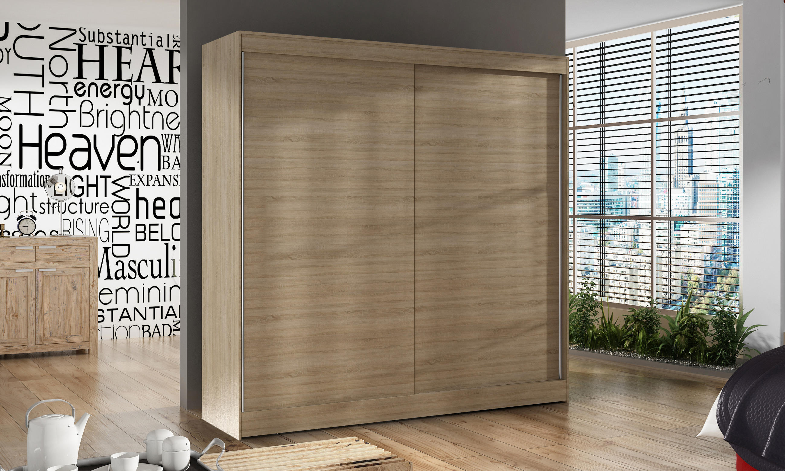 SCHWEBETÜRENSCHRANK Basti X - 200 cm - Beige, Holzwerkstoff/Metall (200/215/58cm) - Sofnet