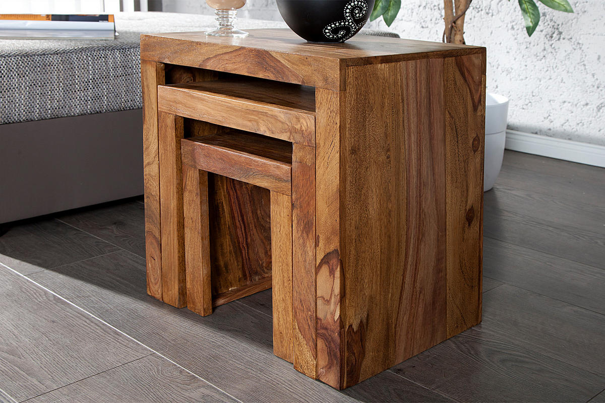 BEISTELLTISCH MAKASSAR Sheesham Natur 45 cm 3er Set - Braun, Holz (30/45/45cm) - riess-ambiente