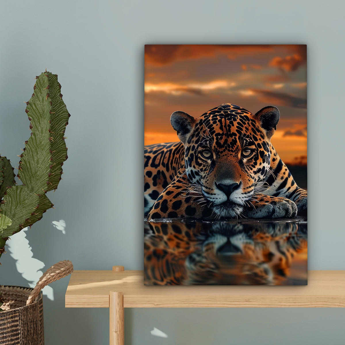 LEINWANDBILD Natur - Leopard - Tier - Sonnenuntergang - Modern 20x30 cm - Orange, Textil (20/30cm) - MuchoWow