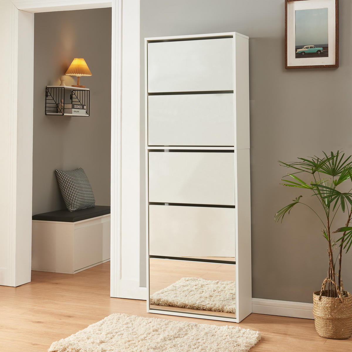 SCHUHKIPPER Lund - Weiß, Holzwerkstoff (24/169/60cm) - [en.casa]